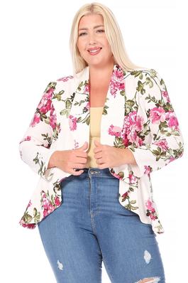 Plus size, floral print, waist length jacket