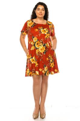 Plus size, floral print, short sleeve dress