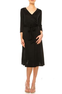 Solid faux wrap dress with deep V-neck