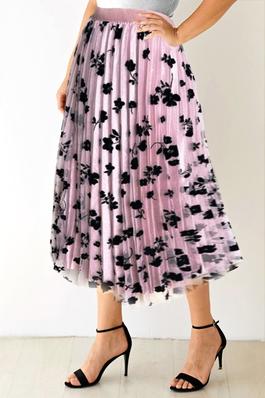 Floral printing double layer mesh skirt 