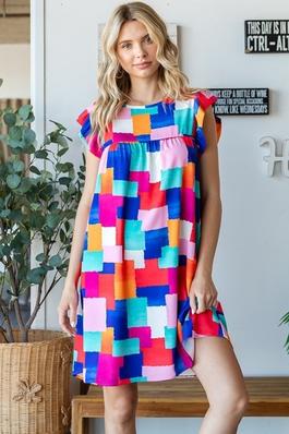 MULTI COLOR ABSTRACT PRINT DRESS