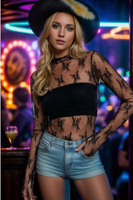 FLORAL EMBROIDERY LACE MESH LAYERING TOP