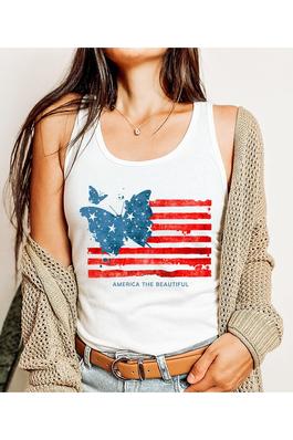 Butterfly USA Flag Graphic Racerback Tank Top