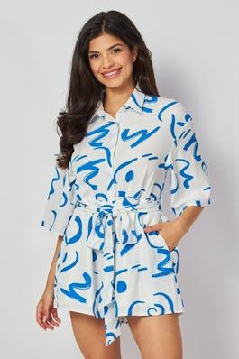 Women Woven Printed Elbow Sleeve Button-Down Romper
