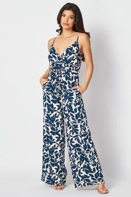 Women Woven Floral Print Jump-suit with Side Pocket