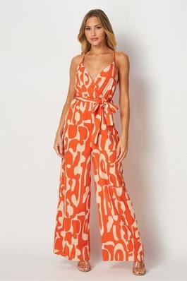 Women Woven Geometric Print Jump-suit with Side Pocket