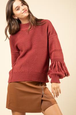PLUS SIZE Fringe Sleeve Chunky Cozy Knit Sweater Top