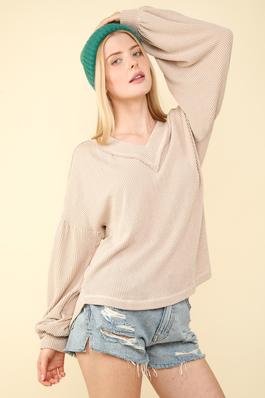 PLUS SIZE Textured Knit V-neck Comfy Casual Top