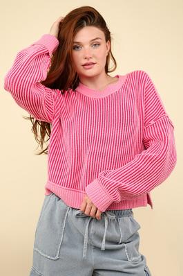 Two Tone Striped Casual Stripe Sweater Top