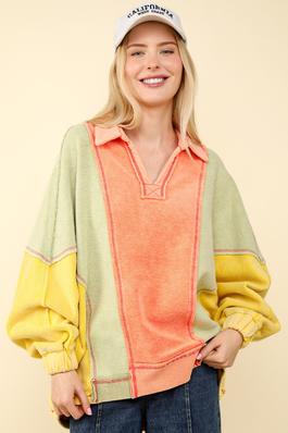 Color Block Frenchy Terry Oversized Knit Top