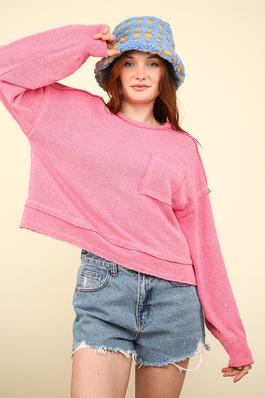 Raw Edge Detail Casual Knit Top