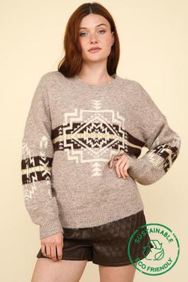 Aztec Graphic Printed Cozy Knit Sweater Top
