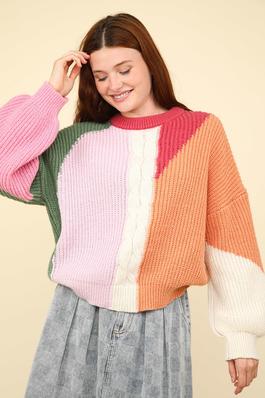 Oversized Color Block Soft Cozy Knit Sweater Top