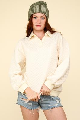 Oversized Collared Quilted Knit Top