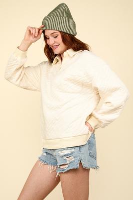 PLUS SIZE Oversized Collared Quilted Knit Top