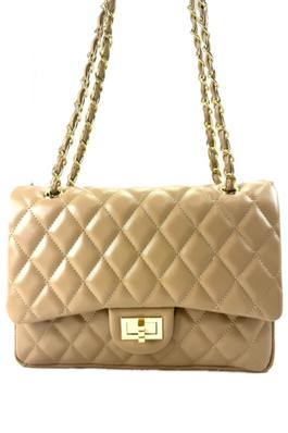 QUILTED FAUX LEATHER HAND BAG