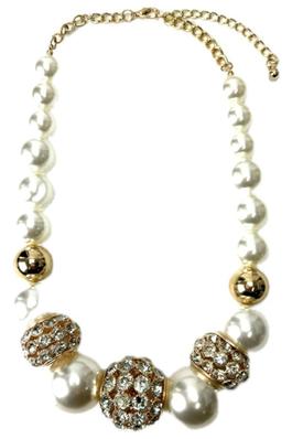 PERAL WITH RHINSTONEBALL NECKLACE