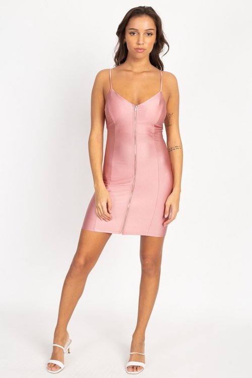 Melody Chain Strap Satin Midi Dress in Pink | Size Small | 100% Polyester | American Threads