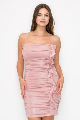 Ruched Gittery Ruffled Bodycon Dress