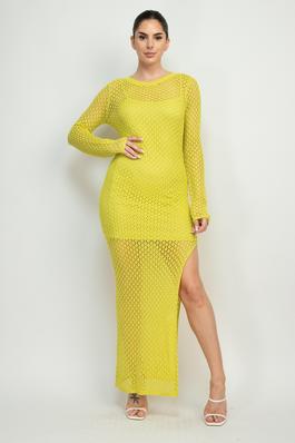 Split-Leg Fishnet Maxi Dress