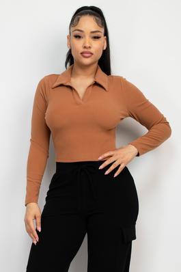 Solid Collared Long Sleeve Top