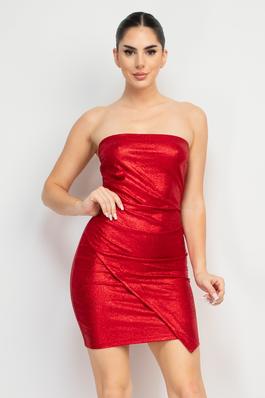 Tube Metallic Side-Pleated Mini Dress