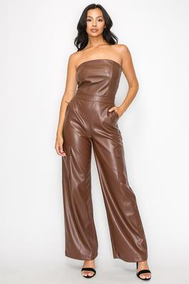 Tube Faux Leather Wide Jumpsuit