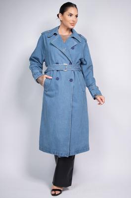 Denim Belted Double-Breasted Trench Coat