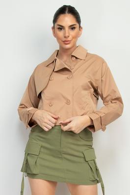 Notch Double-Breasted Crop Jacket