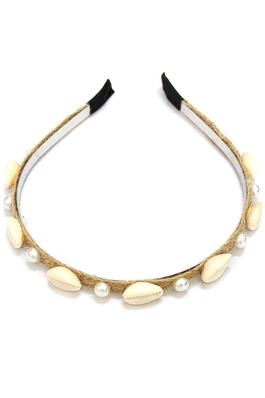 COWRIE SHELL AND PEARL WOVEN WRAPPED HEADBAND