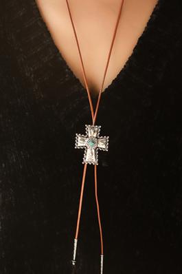 WESTERN BOLO NECKLACE WITH CROSS PENDANT