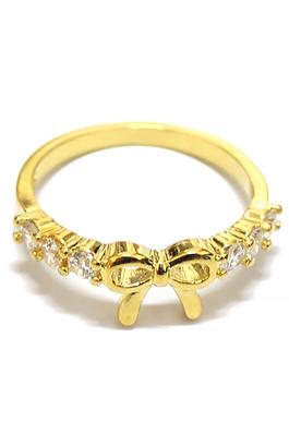 BRASS BOW RING WITH CZ PAVE