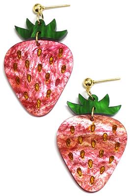 MARBLED ACRYLIC STRAWBERRY DROP EARRINGS