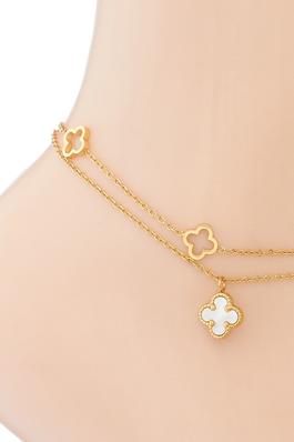18K GOLD DIPPED LAYERED CLOVER CHARM ANKLET