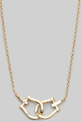 BRASS LINKED PENDANT NECKLACE WITH PAVE