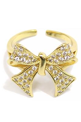 BRASS BOW RING WITH CZ PAVE
