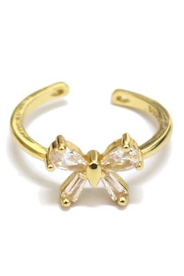 BRASS RING WITH CZ STONE BOW
