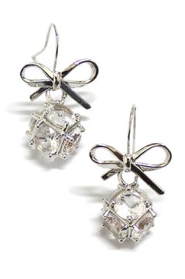 BOW POST EARRINGS WITH CZ CLUSTER