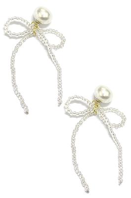PEARL POST EARRINGS WITH BEADED BOW