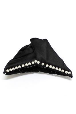 SATIN COVERED HAIR CLIP WITH PEARLS