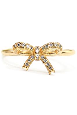 ADJUSTABLE BRASS BOW RING WITH CZ PAVE
