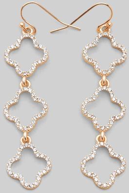 TIERED CZ PAVE CLOVER DROP EARRINGS