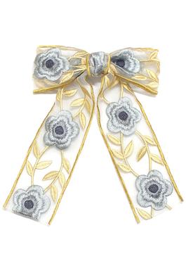 EMBROIDERED BOW HAIR CLIP
