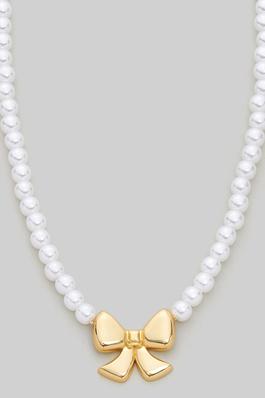 18K GOLD DIPPED BOW PENDANT PEARL NECKLACE