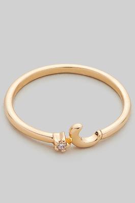 BRASS CRESCENT MOON RING WITH CZ STONE