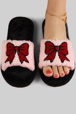 FUZZY BOW SLIPPERS