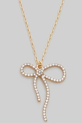 CZ PAVE BOW PENDANT NECKLACE