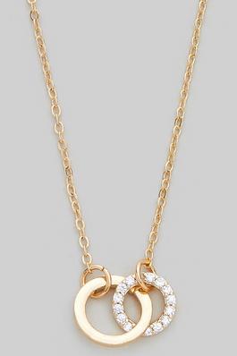 BRASS CHAIN NECKLACE WITH CZ PAVE LINK PENDANT