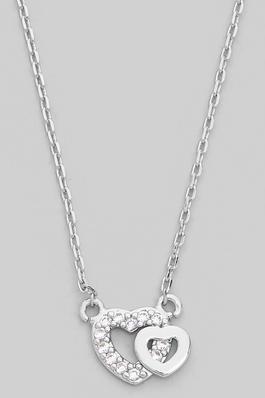 CZ HEART LINK PENDANT NECKLACE