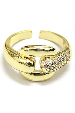BRASS CHAIN LINK RING WITH CZ PAVE